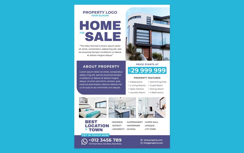 Modern Home for Sale Poster #04 Print Template Vector Graphic