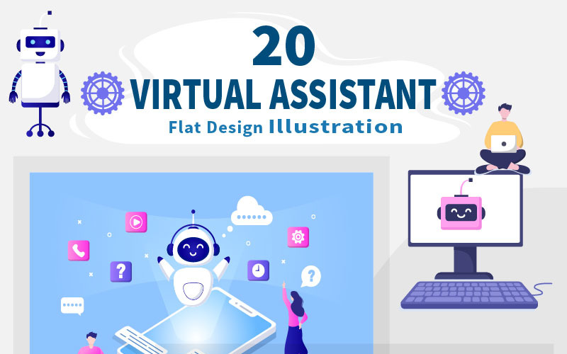 20 Robot Virtual Assistance or Chatbot Vector Illustration