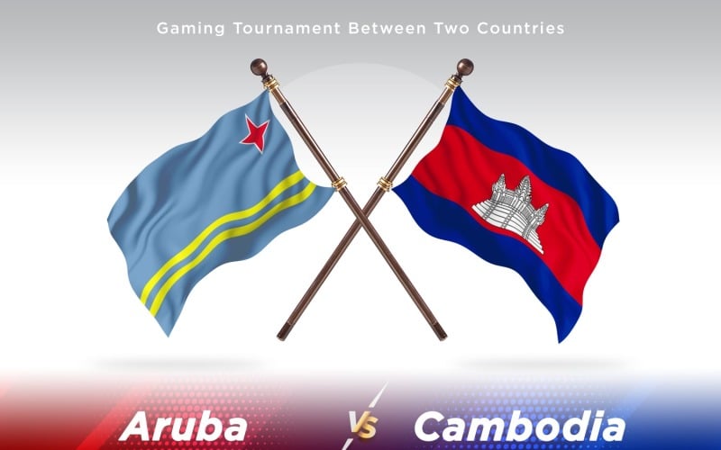 Aruba versus Cambodia Two Flags Illustration