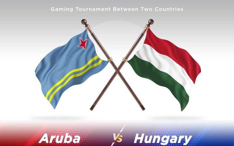 Aruba versus Hungary Two Flags Illustration