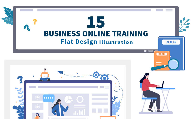 15 Business Online Training Vector Illustration