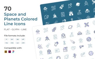 70 Space Colored Line Icons Pack
