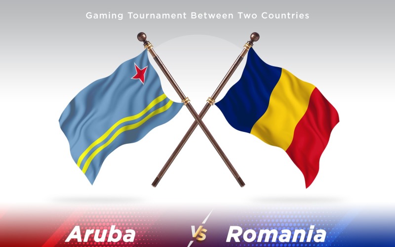 Aruba versus Romania Two Flags Illustration