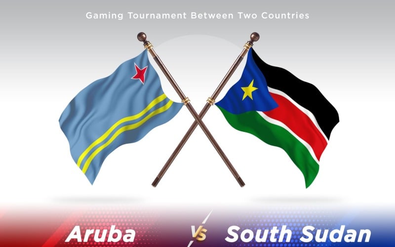 Aruba versus South Sudan Two Flags Illustration