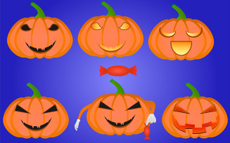 Set of Halloween Pumpkins Vector