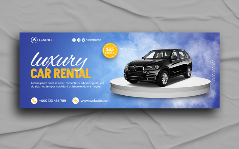 Rent A Car Facebook Cover or Web Banner design template Social Media