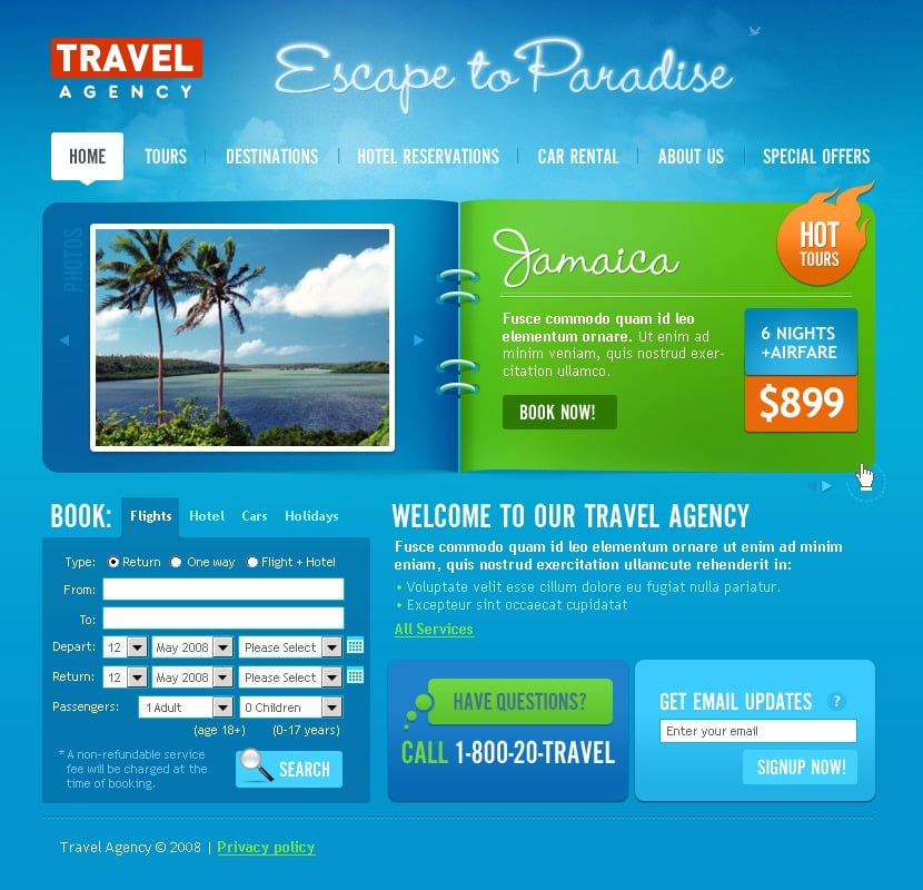 travel agency website template