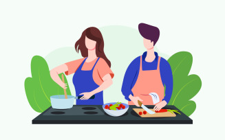 Couple Cooking Illustration Concept Vector