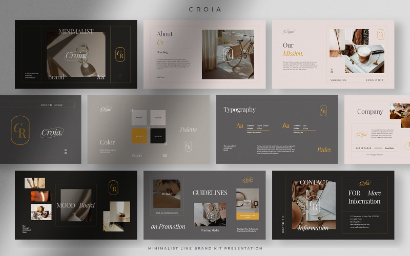 Croía - Gray Sand Minimalist Line Brand Kit Presentation PowerPoint Template