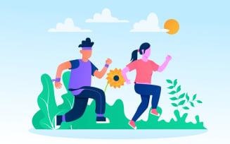 Couple jogging together in park illustration concept free vector