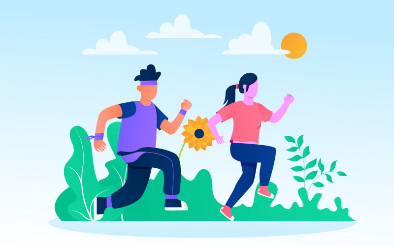 Couple jogging together in park illustration concept free vector Illustration