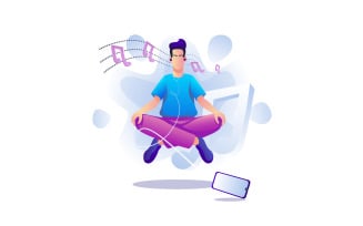 Meditation With Music Illustration Vector Concept