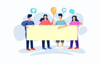 People Holding Blank Poster Flat Illustration Concept