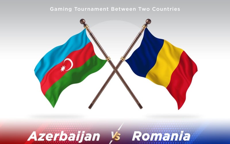 Azerbaijan versus Romania Two Flags Illustration