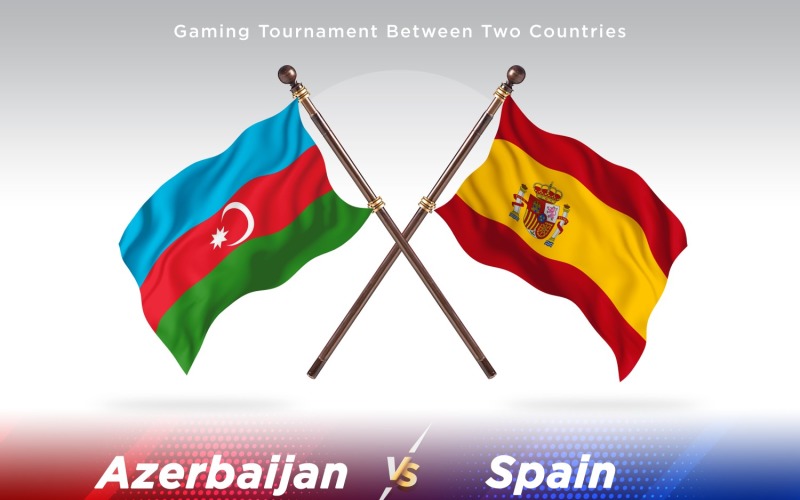 Azerbaijan versus Spain Two Flags Illustration