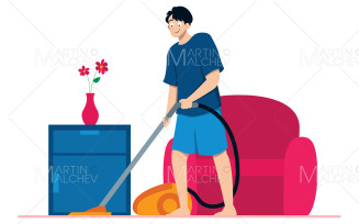 Man with Vacuum Cleaner Vector Illustration