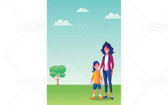 Mother and Daughter Background Vector Illustration