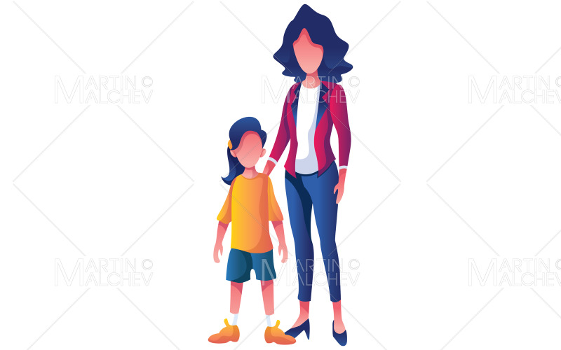 Mother and Daughter on White Background Vector Illustration
