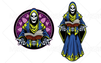Necromancer Skeleton Mascot Vector Illustration