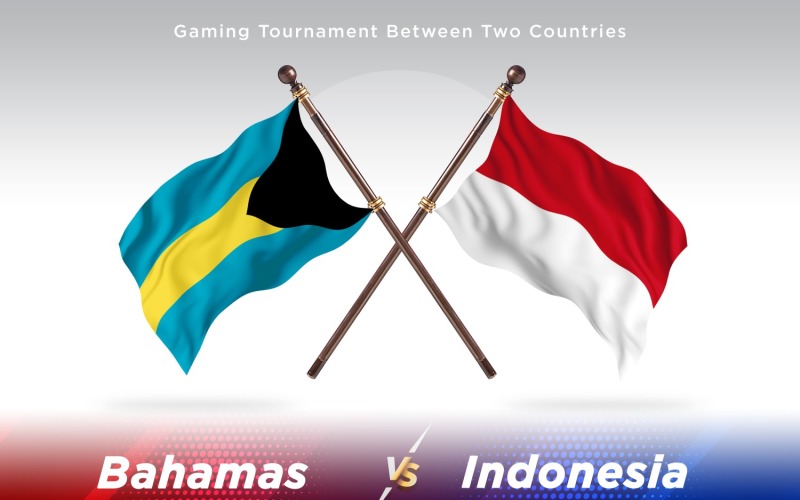 Bahamas versus Indonesia Two Flags Illustration