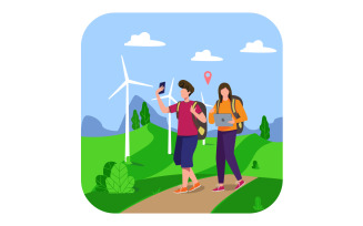 Couple Travelling Following The Map Free Illustration Concept Vector