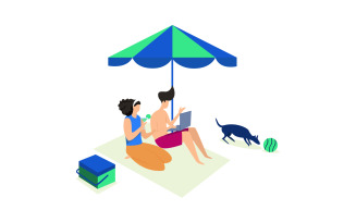 Couple Vacation In The Beach Free Illustration Concept Vector
