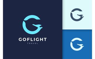 Simple airplane logo with letter g shape