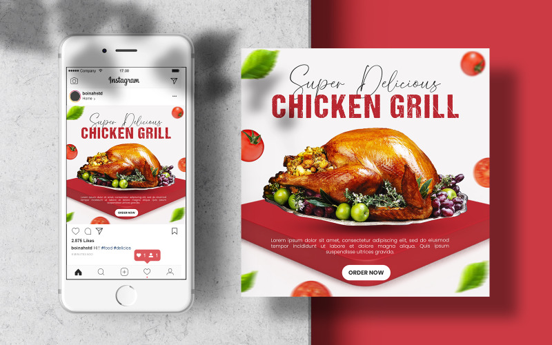 Super Delicious Chicken Grill Instagram Post Banner Template Social Media