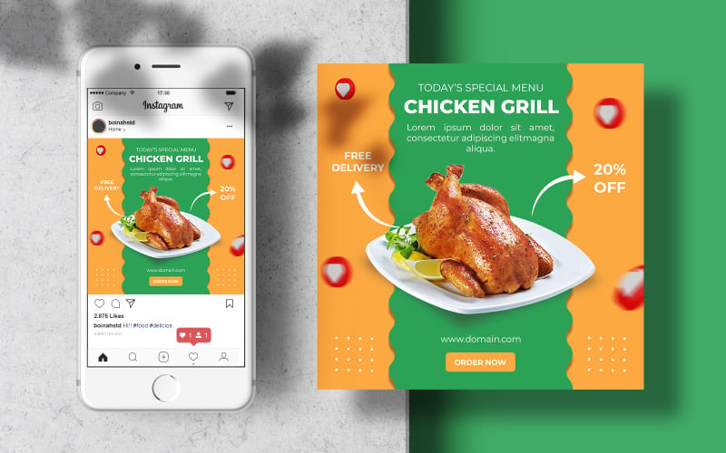 Special Food Chicken Grill Instagram Post Banner Template Social Media