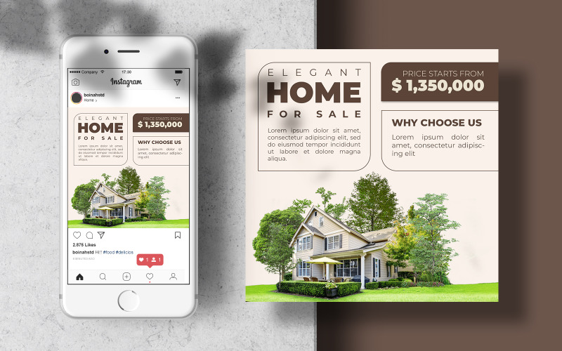 Elegant Home For Sale Instagram Post Banner Template Social Media