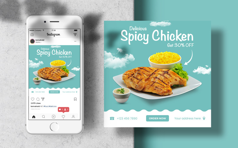 Spicy Chicken Menu Instagram Post Banner Template Social Media