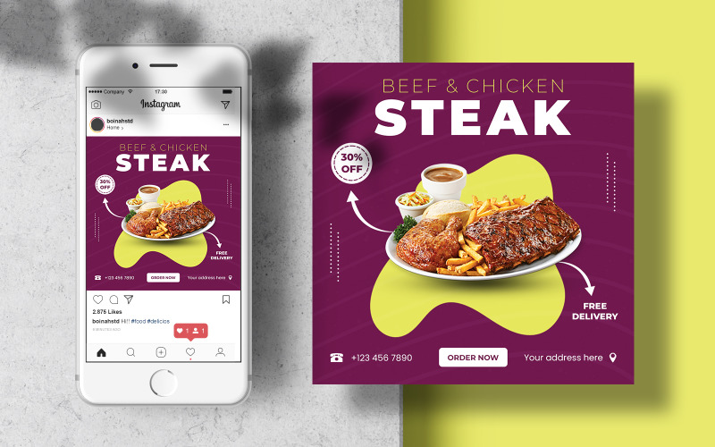 Steak Menu Instagram Feed Banner Template Social Media