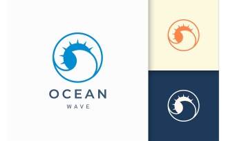 Circle Ocean Wave and Sun Logo Template