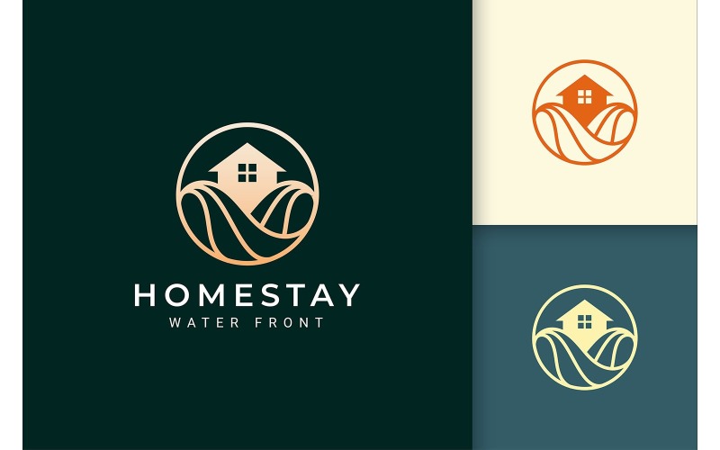 Luxury Resort Ocean Wave Logo Template