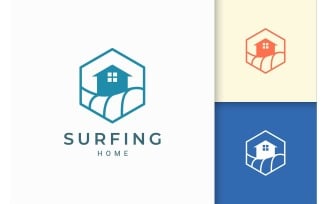Ocean Home in Hexagon Logo Template