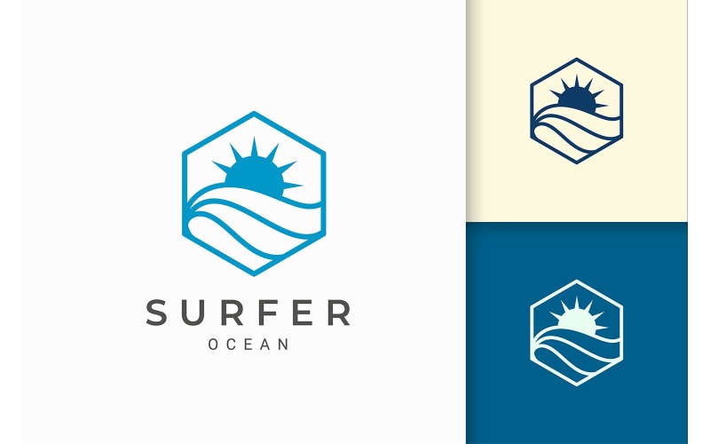 Sea or Waterfront Logo in Hexagon Shape Logo Template