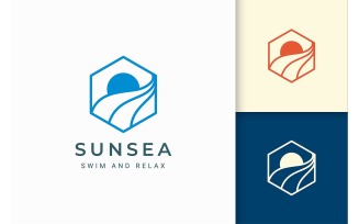 Simple Hexagon Sun Sea Logo Template