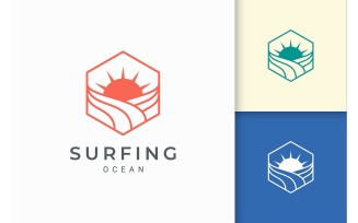 Sun Sea in Hexagon Logo Template