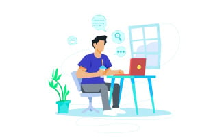 Man Working With Computer Concept Illustration Vector