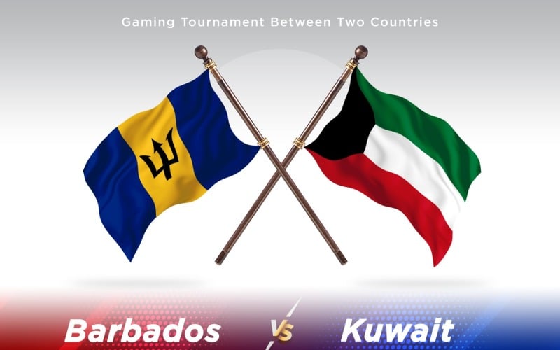 Barbados versus Kuwait Two Flags Illustration