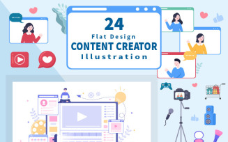 24 Content Creator Online Blogger Vector Illustration