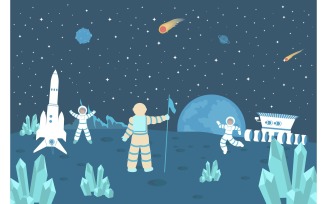 Astronaut Moone Flat Vector Illustration Concept