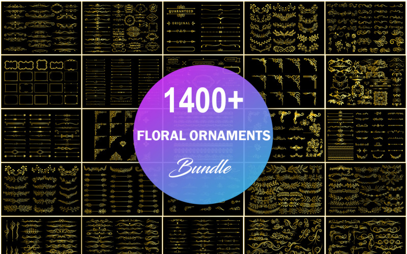 Floral Ornaments Bundle, Decorative Flourish Ornament Mega Bundle, Vintage Floral Ornament Set. Vector Graphic