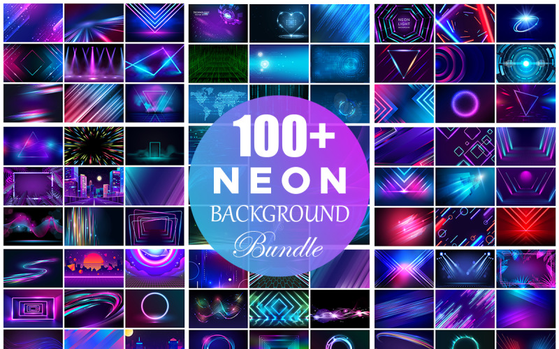 Neon Background Bundle, Abstract Glowing Neon Background Collection, Web Background
