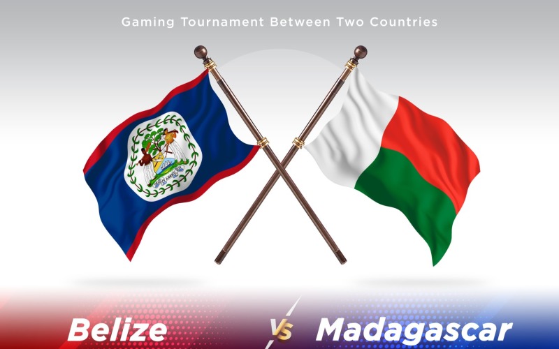 Belize versus Madagascar Two Flags Illustration
