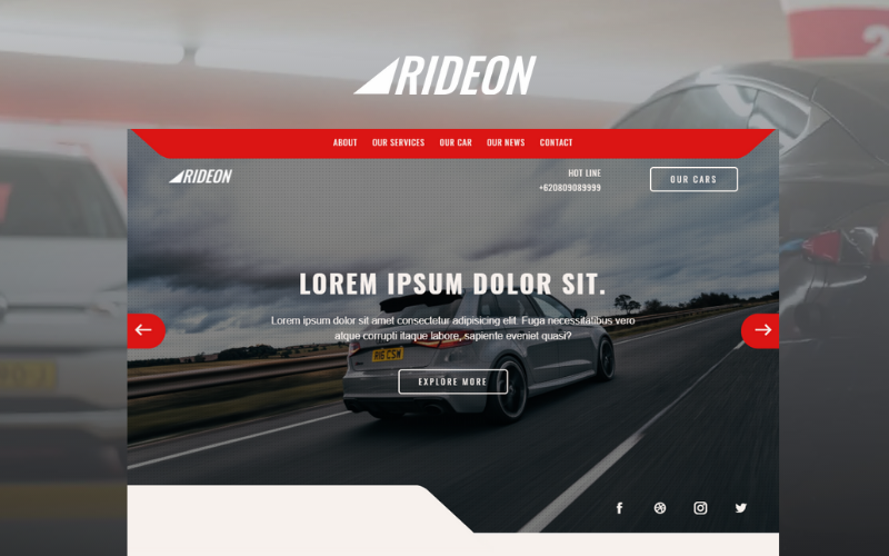 Rideon - Multipurpose Car Rental Service Landing Page Bootstrap Template