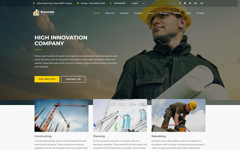 Koncrete Construction-One Page HTML5 Website Template Landing Page Template