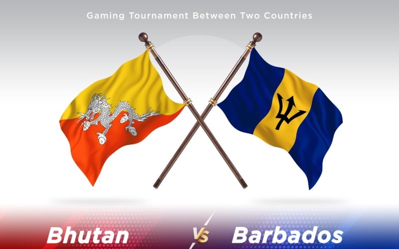 Bhutan versus Barbados Two Flags Illustration