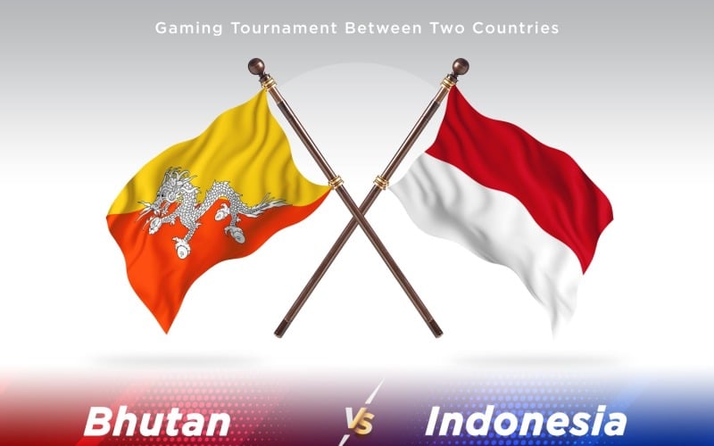 Bhutan versus Indonesia Two Flags Illustration