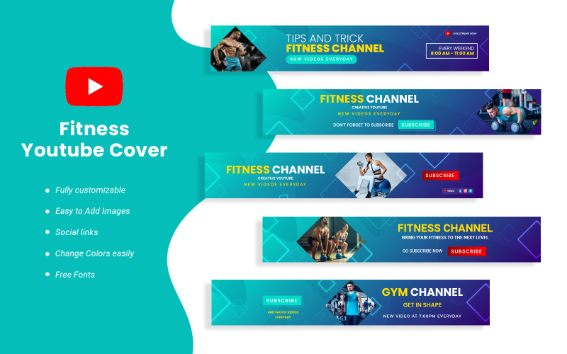 Fitness Youtube Cover Template Social Media